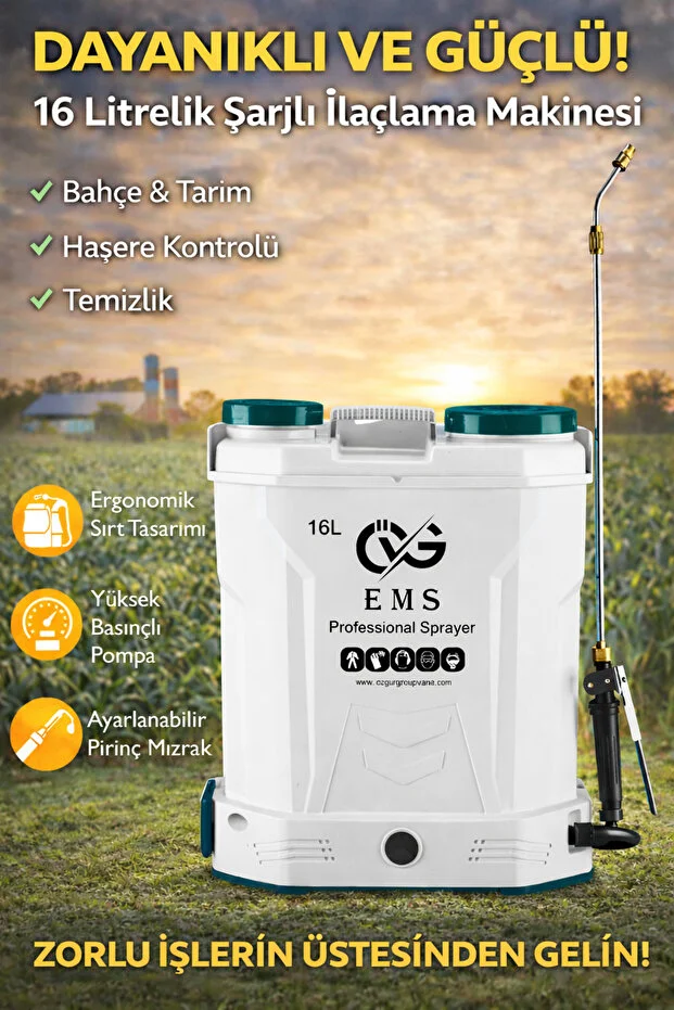 16 Lt Şarjlı Akülü Professional Sırt Tipi İlaçlama Pompası Makinası